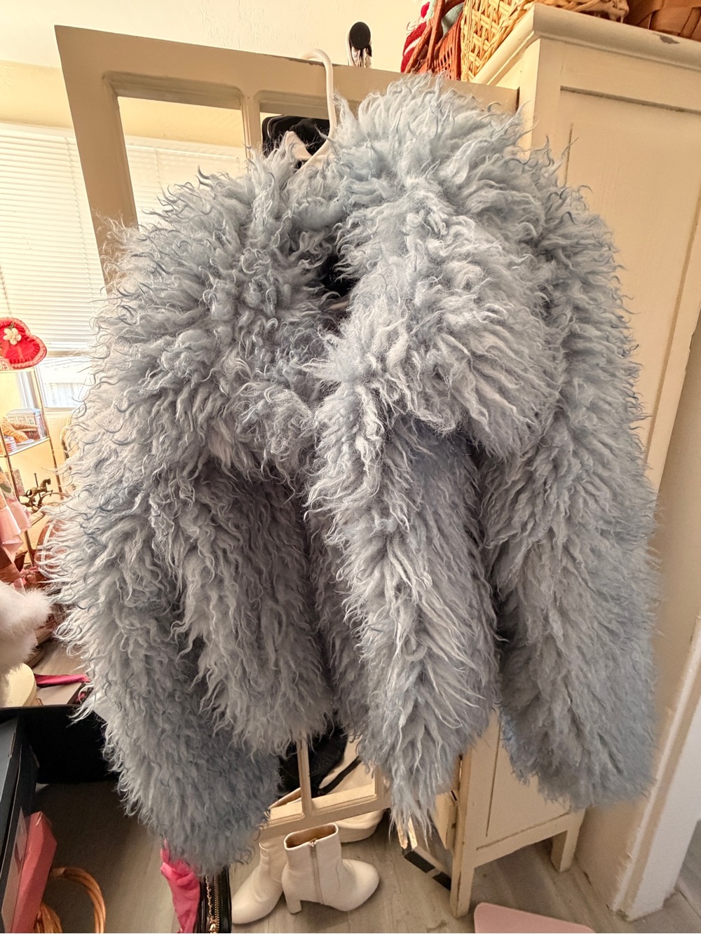 Faux Shearling Shag Coat - blue